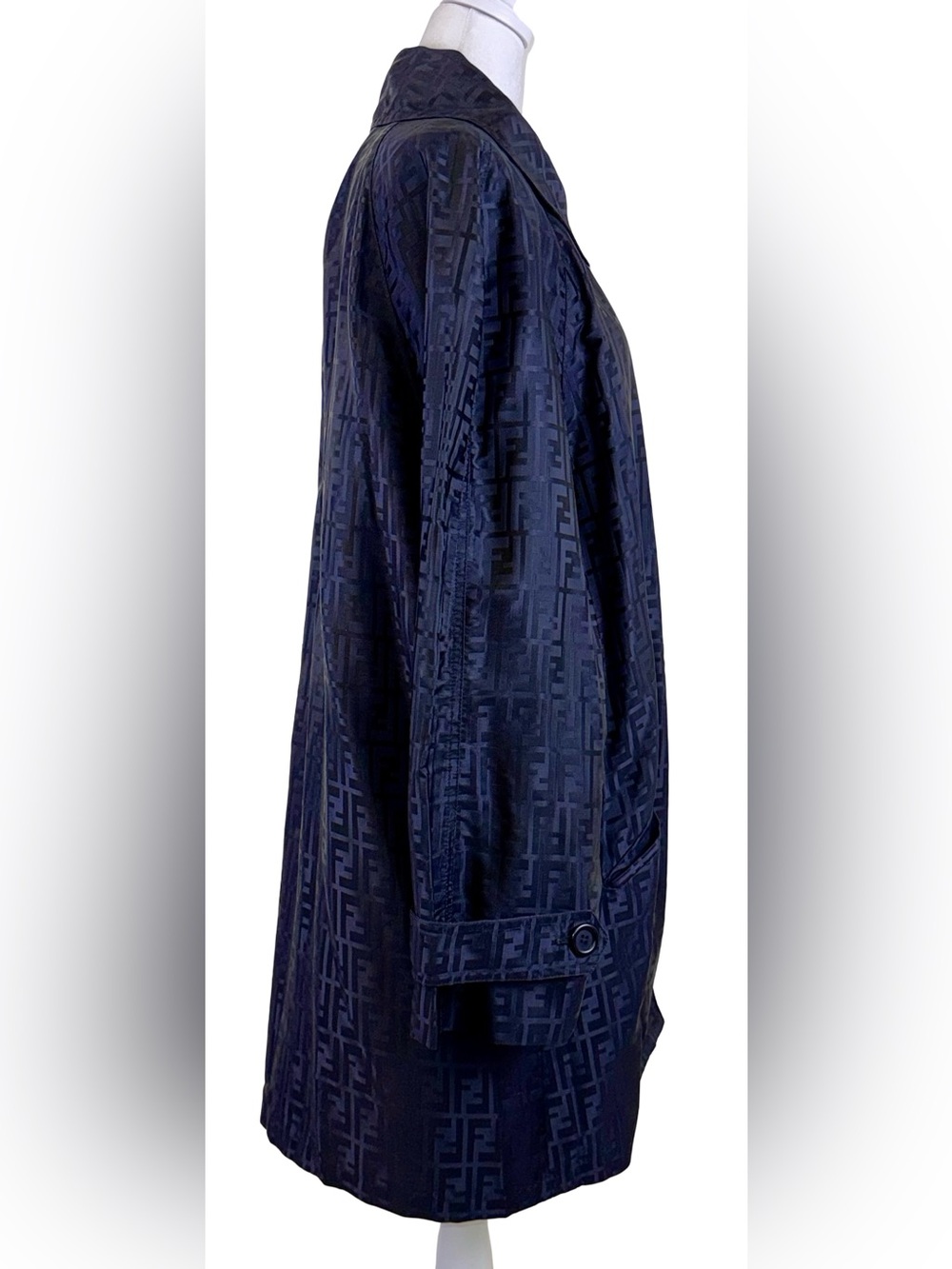 FENDI ZUCCA MONOGRAM BLACK TRENCH COAT - Picture 6 of 8
